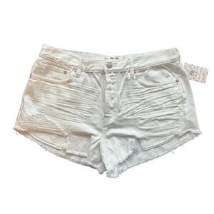 NWT We The Free by Free People White Distressed Denim Shorts Size 31